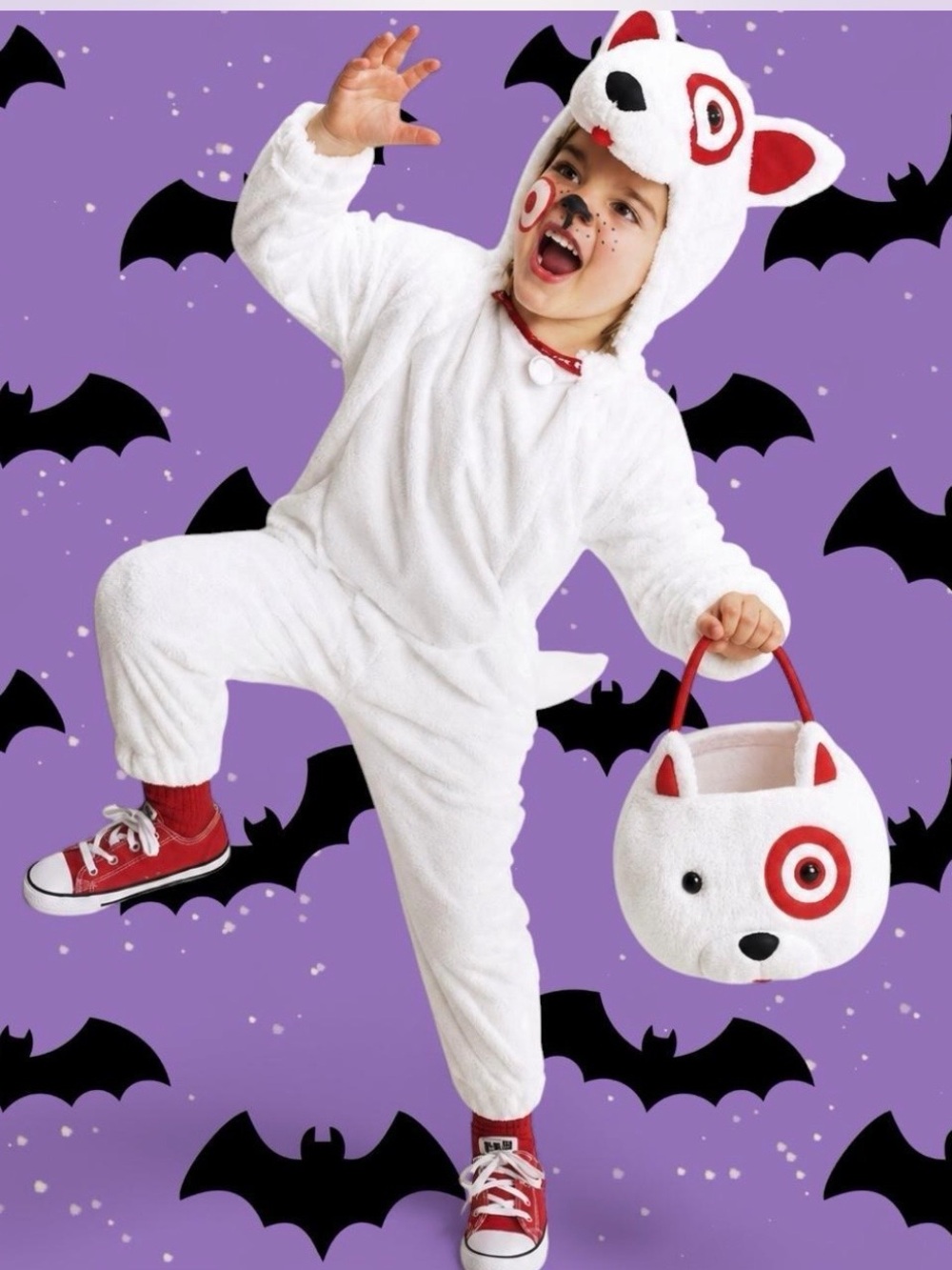 Target White Plush Dog One-Piece Costume with Red Accents